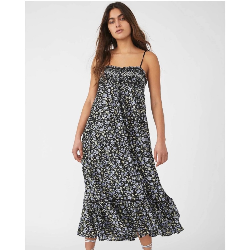 Free people Molly Jo Midi Dress in black combo size XS